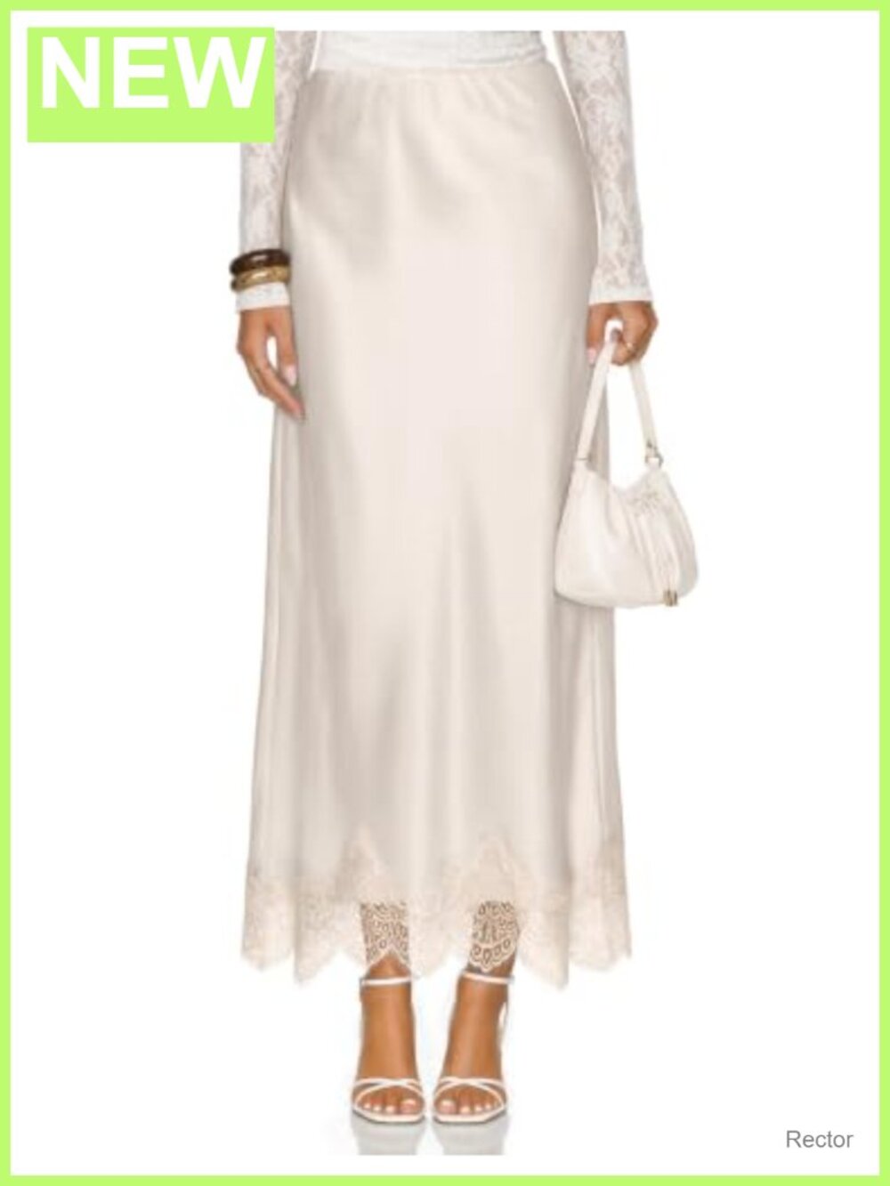 Satin Lace Trim High Waisted Maxi Skirt A-Line Flowy